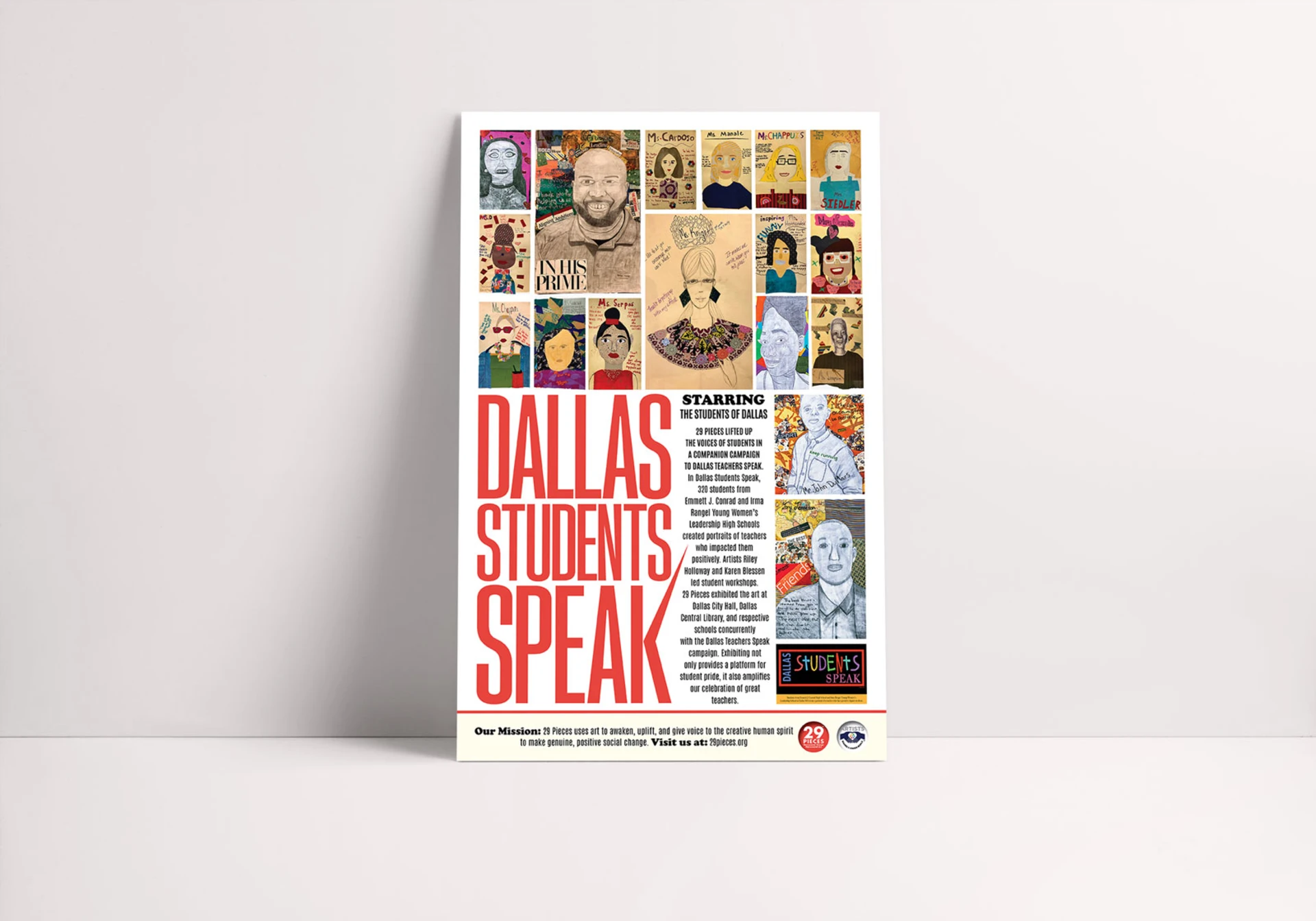 Mockup of the Dallas Students Speak project poster.