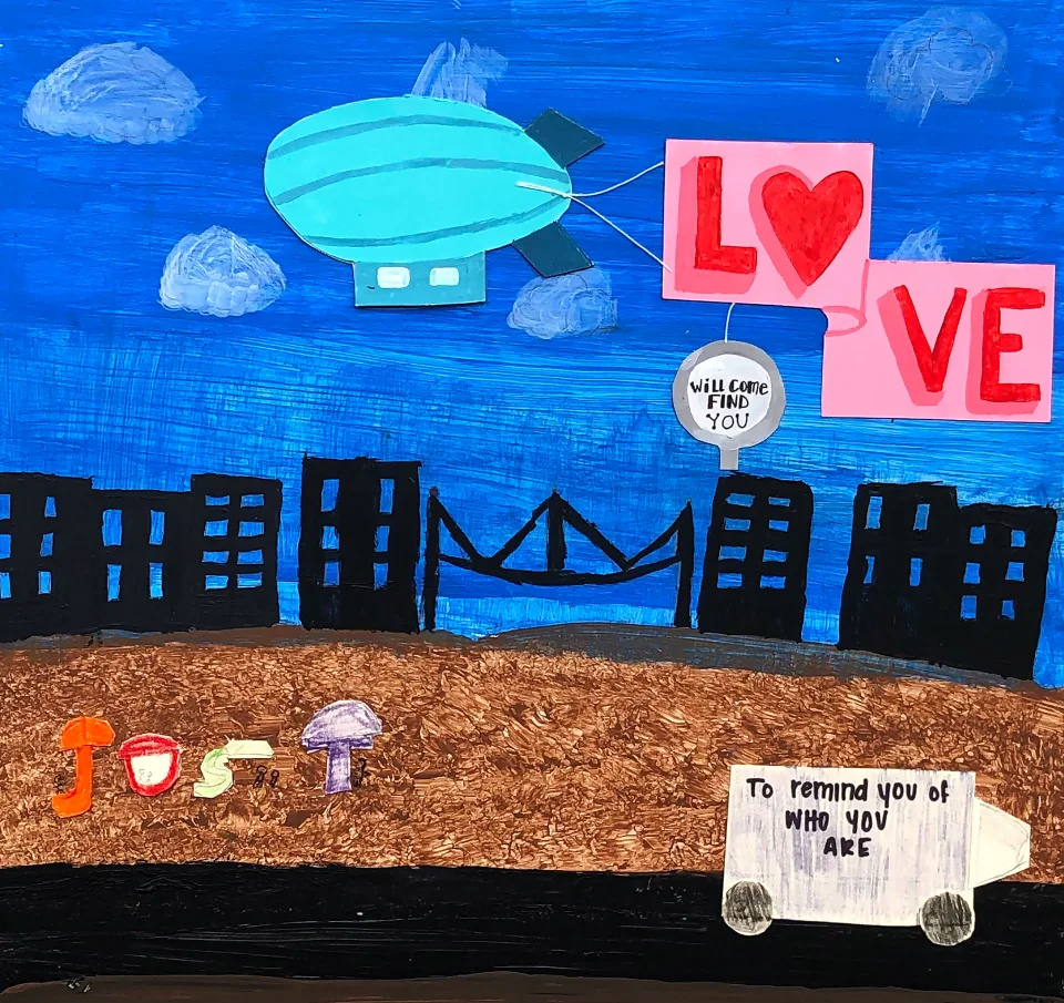 Full size original artwork featured in the previous mockup, which also shows a car with the text, 'to remind you of who you are,' driving down a street in the foreground.